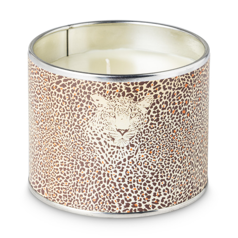 Kaars in blik met panter print - ø10 cm