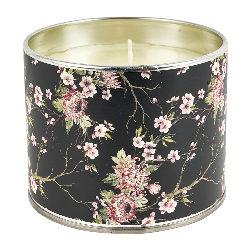Kaars in blik met bloemen print - ø10 cm