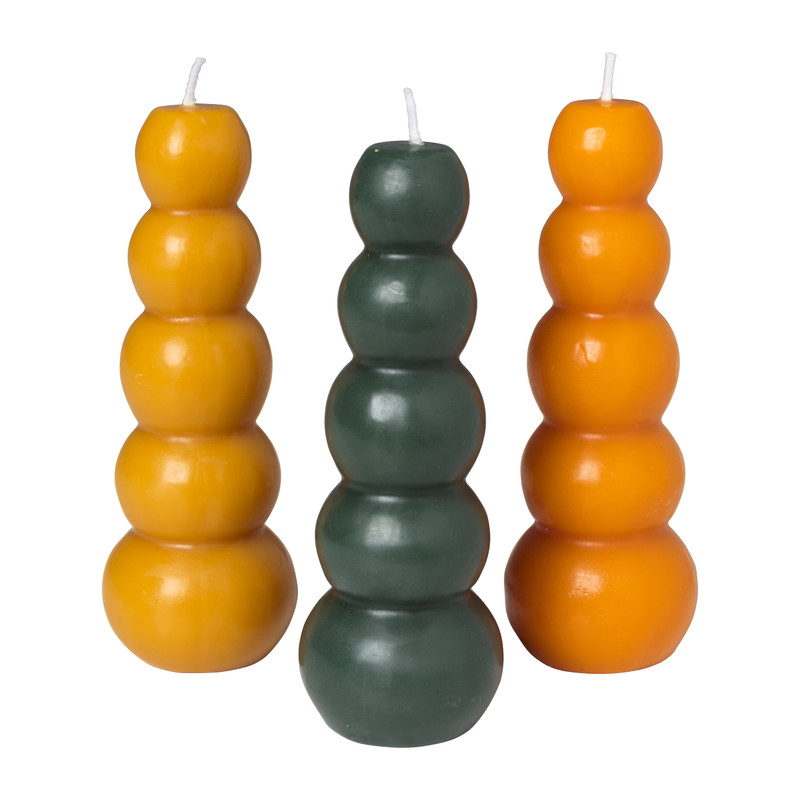 Kaars stapel bollen - oker - ø5x15 cm