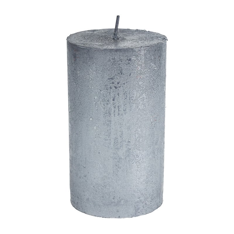 Kaars rustiek metallic - donkergrijs - 7x12 cm 