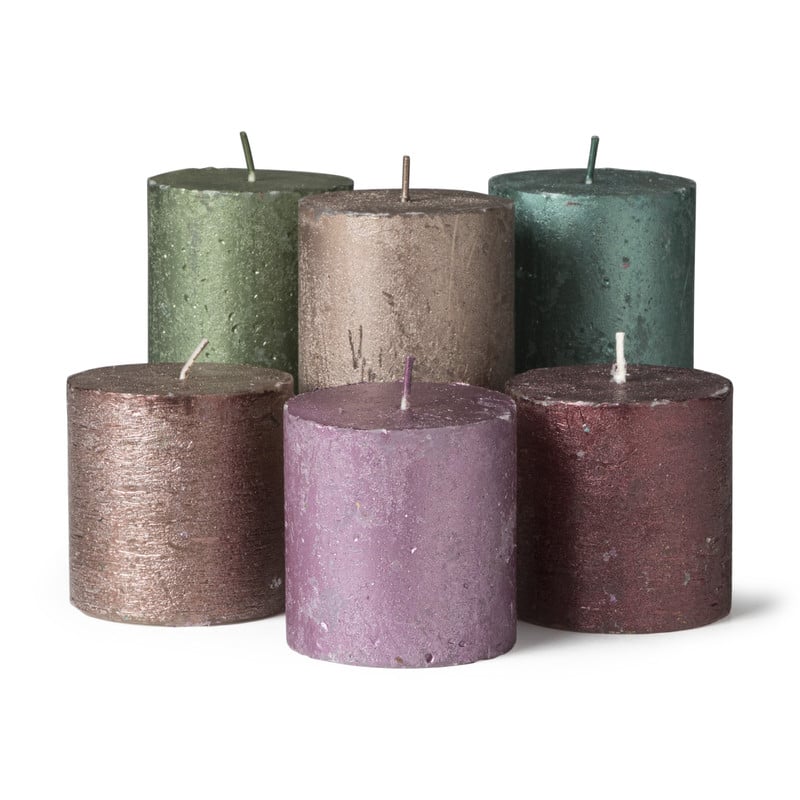 Kaars rustiek metallic - rood - 7x7 cm 