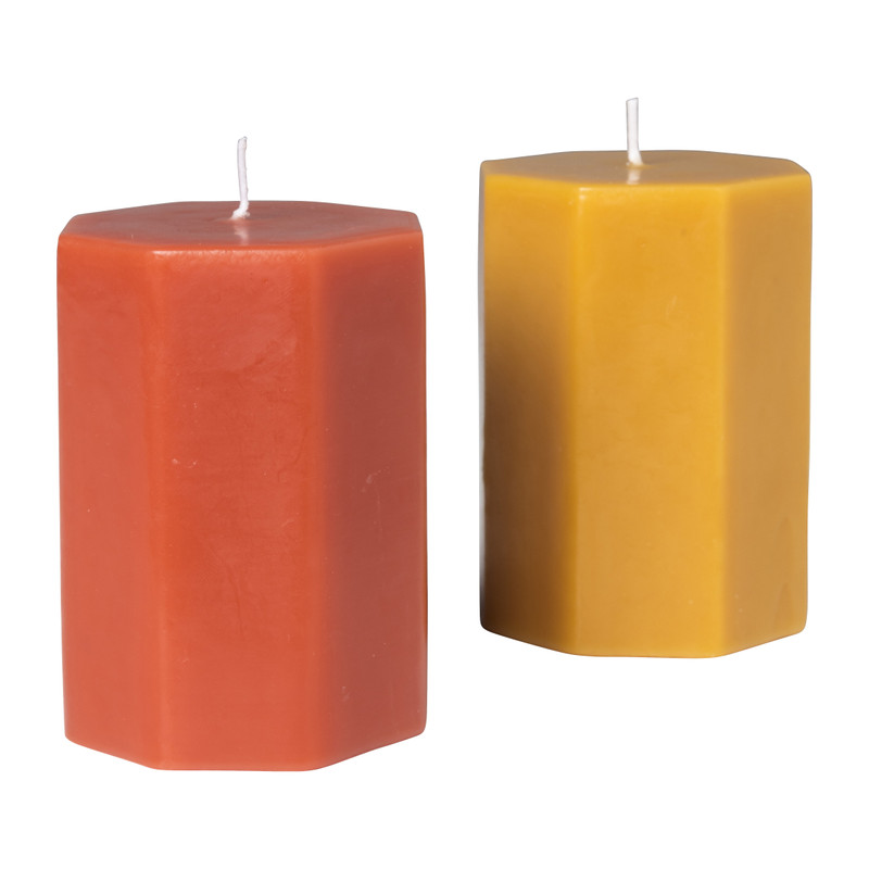 Kaars achthoek - terra - ø7x10 cm