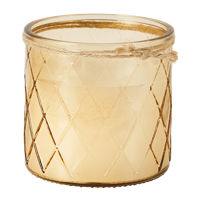 Kaars in pot - geruit - okergeel - 10.5x10 cm