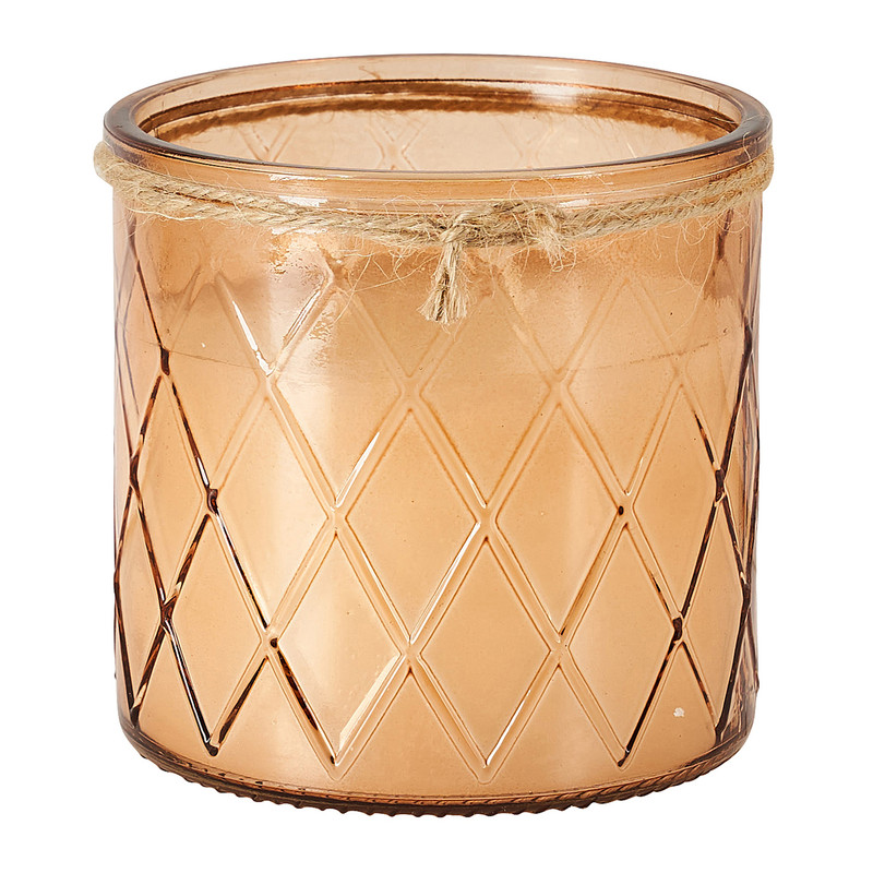 Kaars in pot - geruit - bruin - 10.5x10 cm