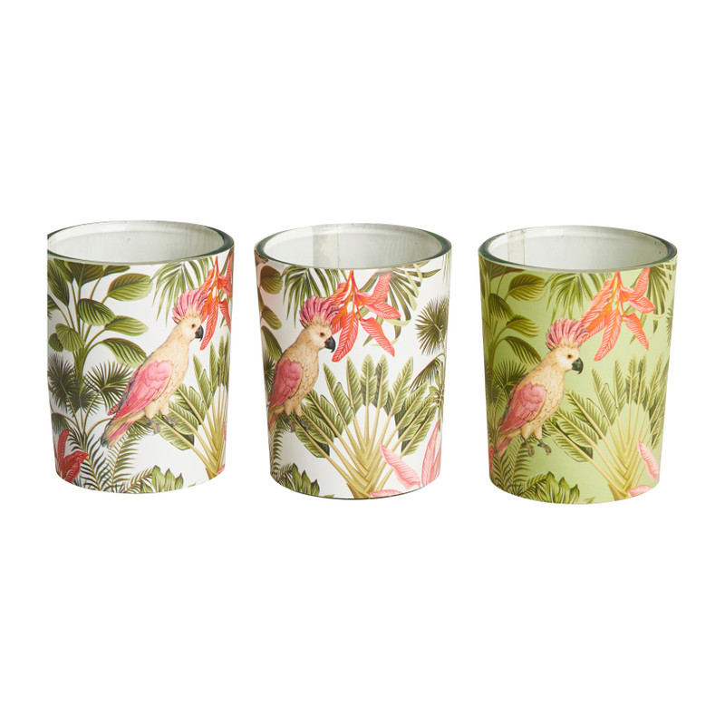 Kaars in glas met bloemenprint - set van 3 - 15x5,5x6,5 cm