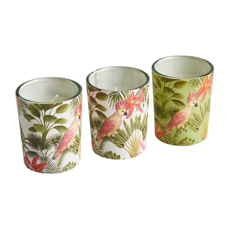 Kaars in glas met bloemenprint - set van 3 - 15x5,5x6,5 cm