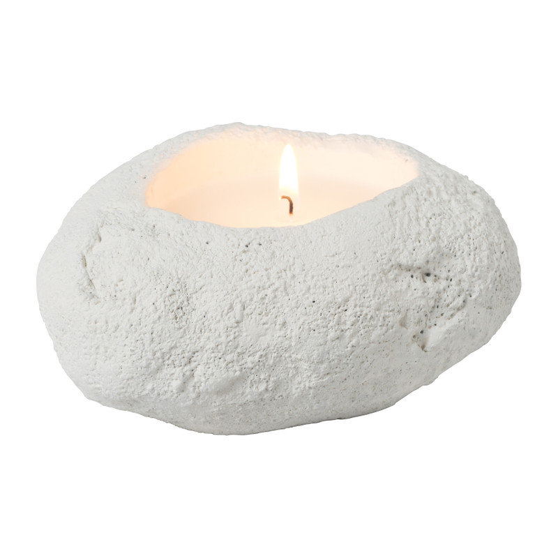 Kaars in steen ovaal - wit - 13x11x7 cm
