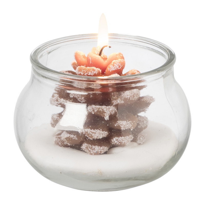 Kaars in glas dennenappel - diverse kleuren - 9x5x6x7 cm  