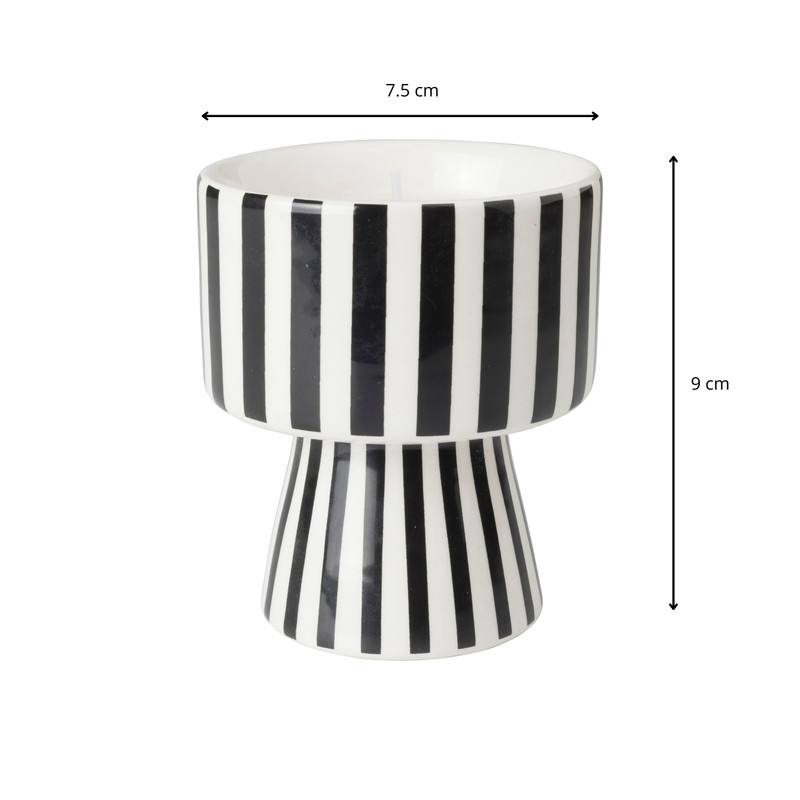 Kaars in gestreepte pot - zwart/wit - ø7.5x9 cm