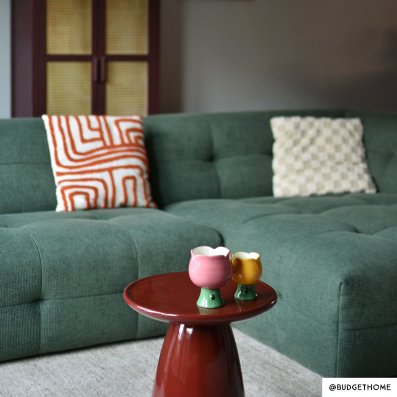 Kaars in bloemenschaaltje groot - roze/groen - ø10x12.4 cm