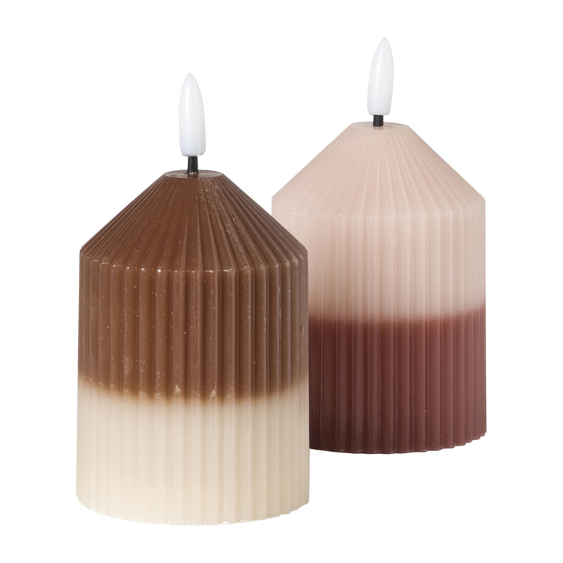 LED kaars duo - beige/lichtbruin - ø7x10 cm