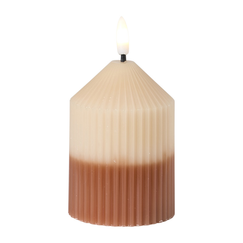LED kaars duo - beige/bruin - ø7x10 cm