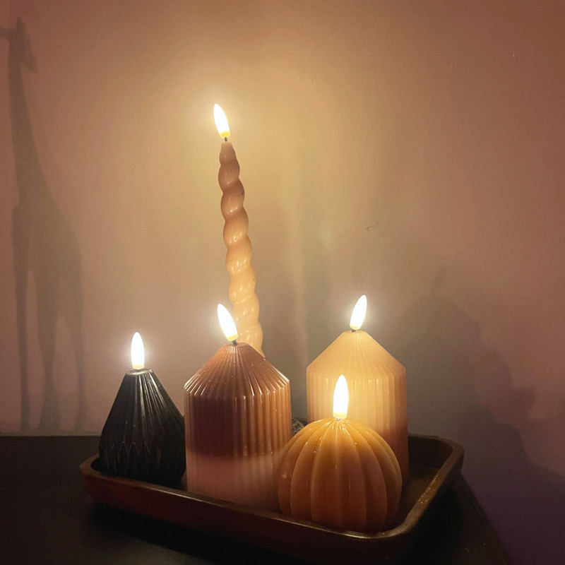 LED kaars duo - beige/bruin - ø7x10 cm