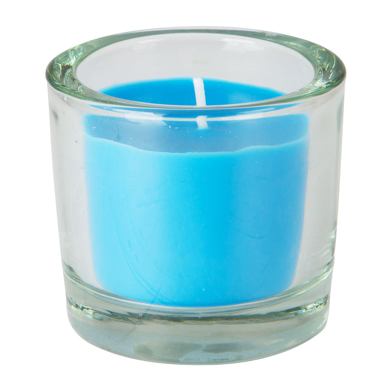 Kaars in glas - middenblauw - 6.5x6 cm