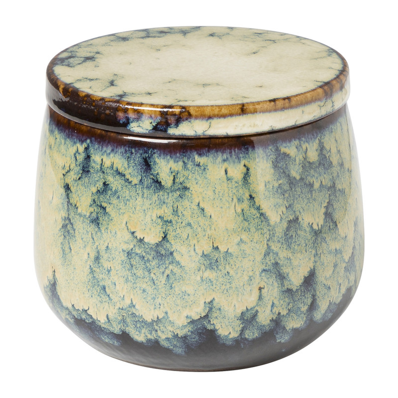 Kaars in keramieke pot - blauw - ø9,5x8 cm