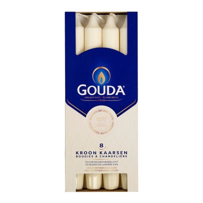 Kroonkaarsen Gouda - ivoor wit - set van 8