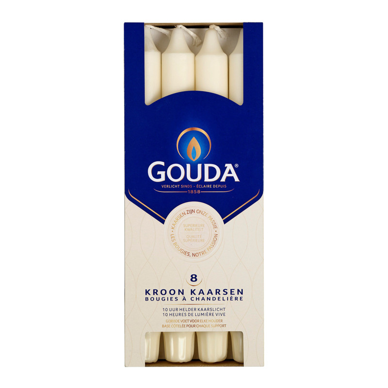 Kroonkaarsen Gouda - ivoor wit - set van 8