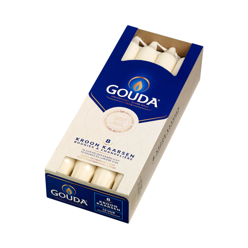Kroonkaarsen Gouda - ivoor wit - set van 8
