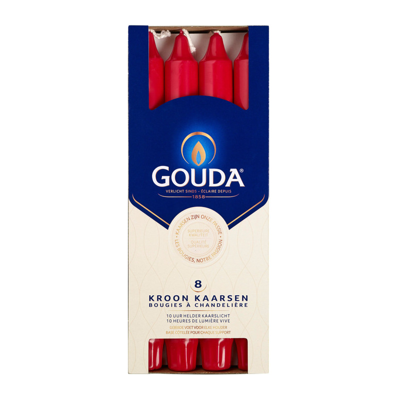 Kroonkaarsen Gouda - rood - set van 8