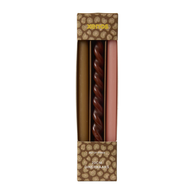 Smalle dinerkaarsjes - geel/rood/roze - ø1.3x20 cm - set van 3 