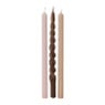 Smalle dinerkaarsjes - bruin/beige/roze - ø1.3x20 cm - set van 3 