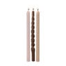 Smalle dinerkaarsjes - bruin/beige/roze - ø1.3x20 cm - set van 3 