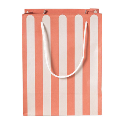 Cadeautasje streep - rood/beige - 22.9x17.5x10 cm