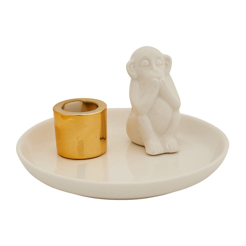 Dinerkaars schaaltje - aap - wit/goud - Ø13 cm