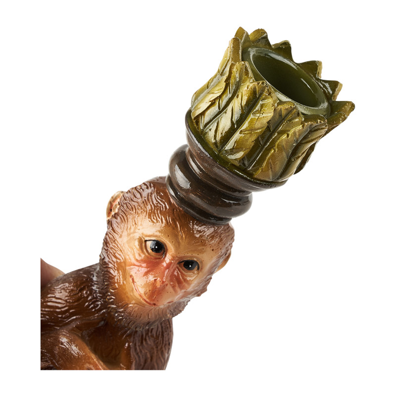 Dinerkaars kandelaar aap - groen/bruin - 7.5x7x25.9 cm