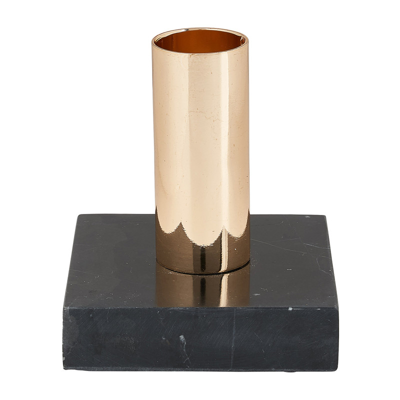 Kaarshouder marmer - zwart - 7x7x7.5 cm