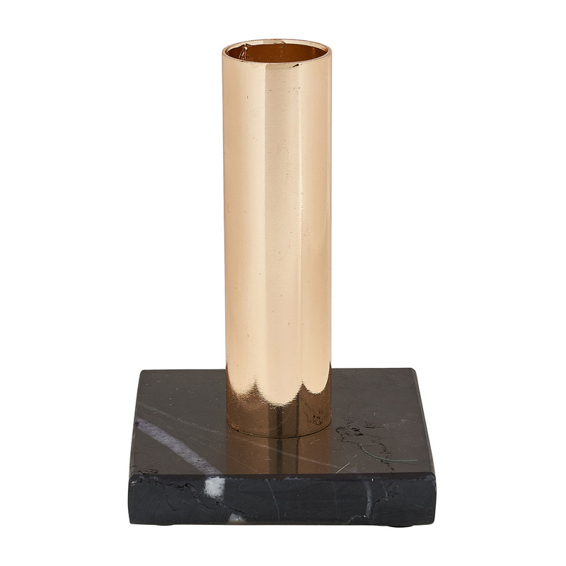 Kaarshouder marmer - zwart - 7x7x10.5 cm 