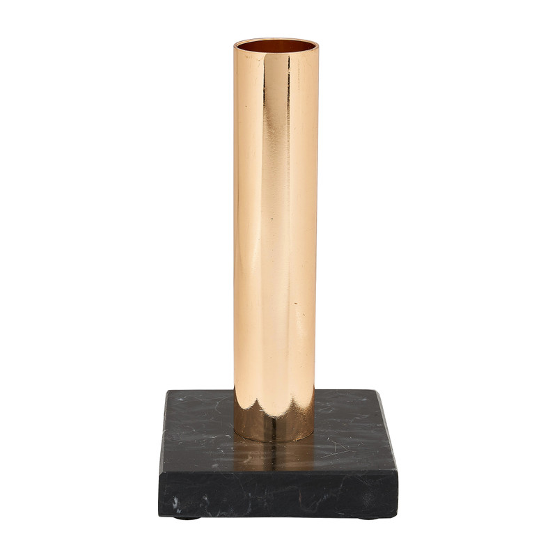 Kaarshouder marmer - zwart - 7x7x13.5 cm 