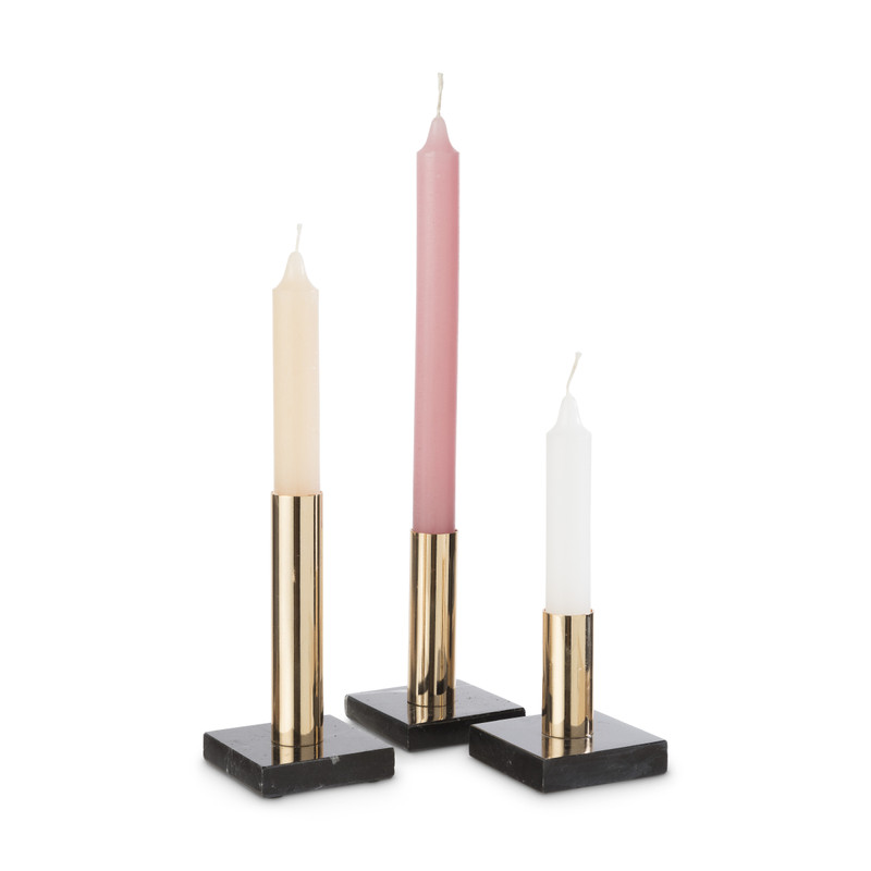 Kaarshouder marmer - zwart - 7x7x13.5 cm 