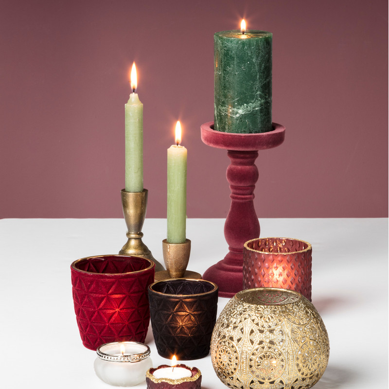 Kaarshouder velvet - rood - 20 cm