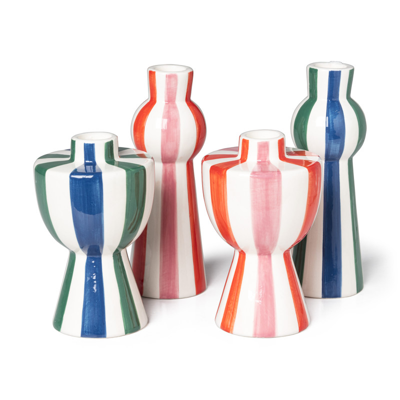 Kandelaar lijnen - rood/wit - ø6x17.2 cm