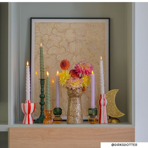 Kandelaar lijnen - rood/wit - ø6x17.2 cm