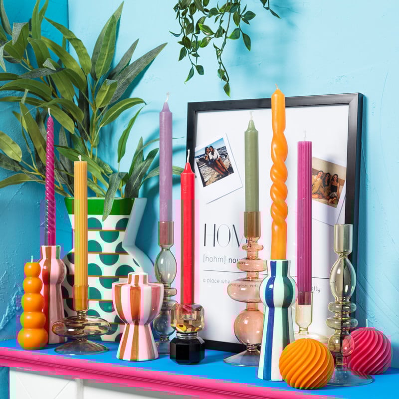 Kandelaar lijnen - groen/wit - ø6x17.2 cm