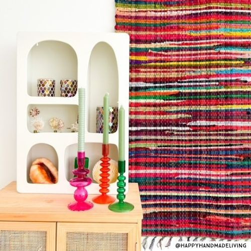 Glazen kandelaar rib - roze - ø9x20 cm 