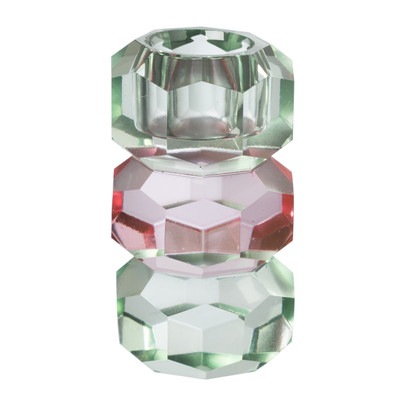 Kandelaar kristal 3-laags - groen/roze - 4x4x7 cm