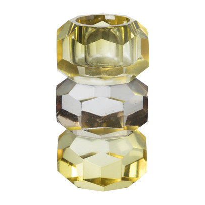 Kandelaar kristal 3-laags - geel/helder - 4x4x7 cm