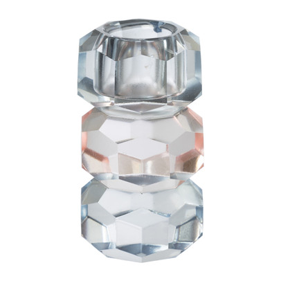 Kandelaar kristal 3-laags - blauw/roze - 4x4x7 cm