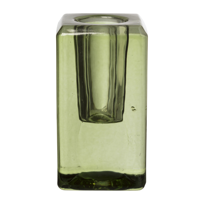 Kandelaar glas - groen - 4.2x4.2x8 cm