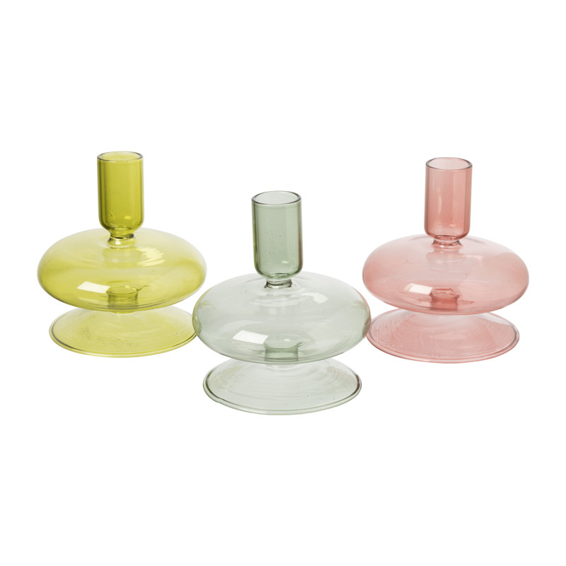 Mini glazen kandelaar -petrol - ø10x11 cm