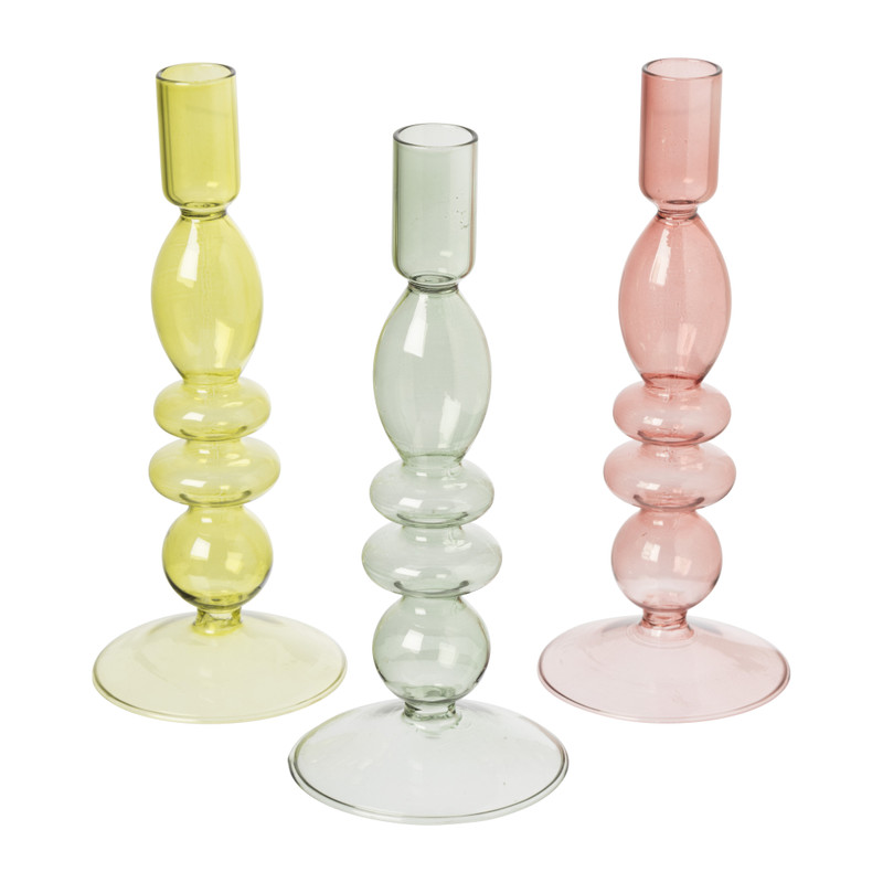 Glazen kandelaar - petrol - ø9x22.5 cm