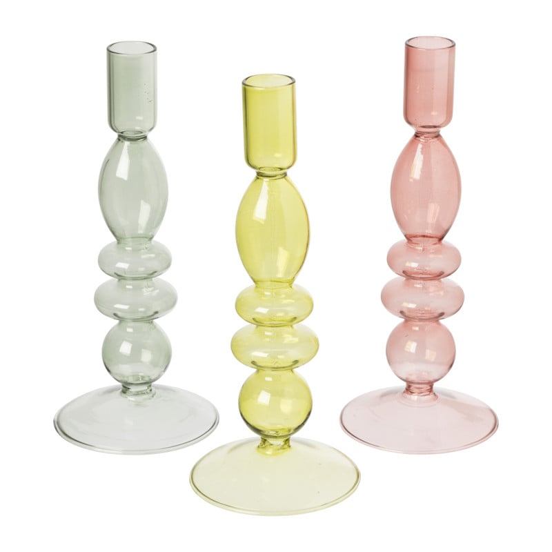 Glazen kandelaar - groen - ø9x22.5 cm