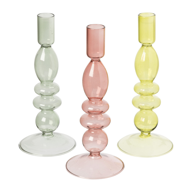 Glazen kandelaar - rood - ø9x22.5 cm