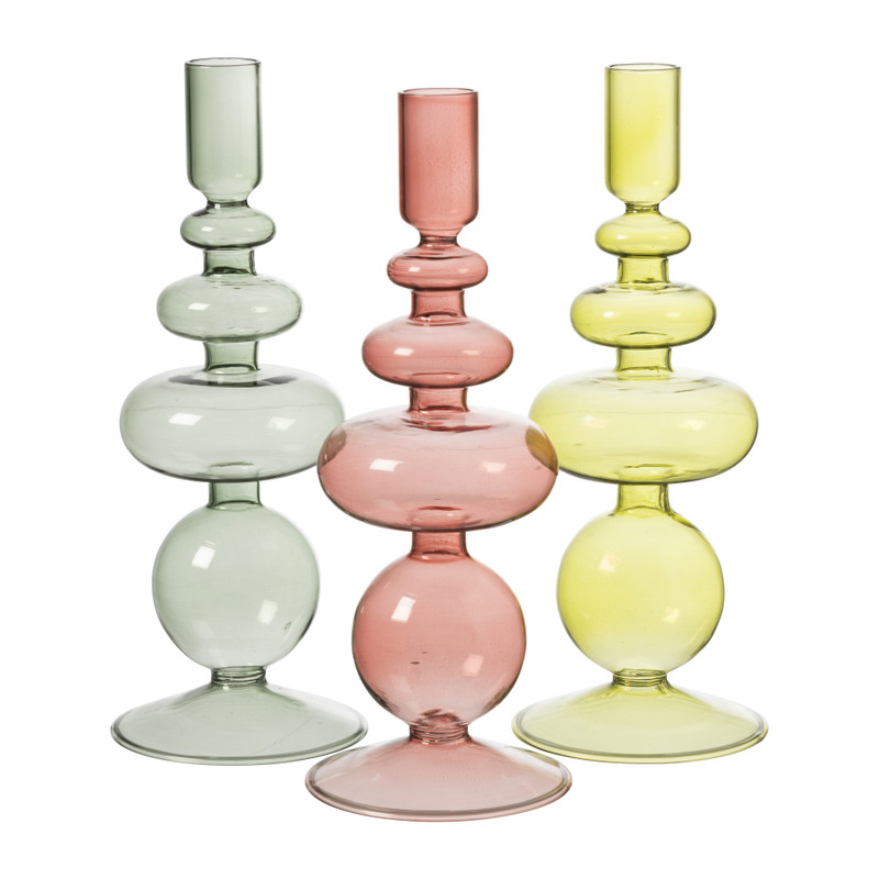 Glazen kandelaar lang - groen - ø9x24 cm