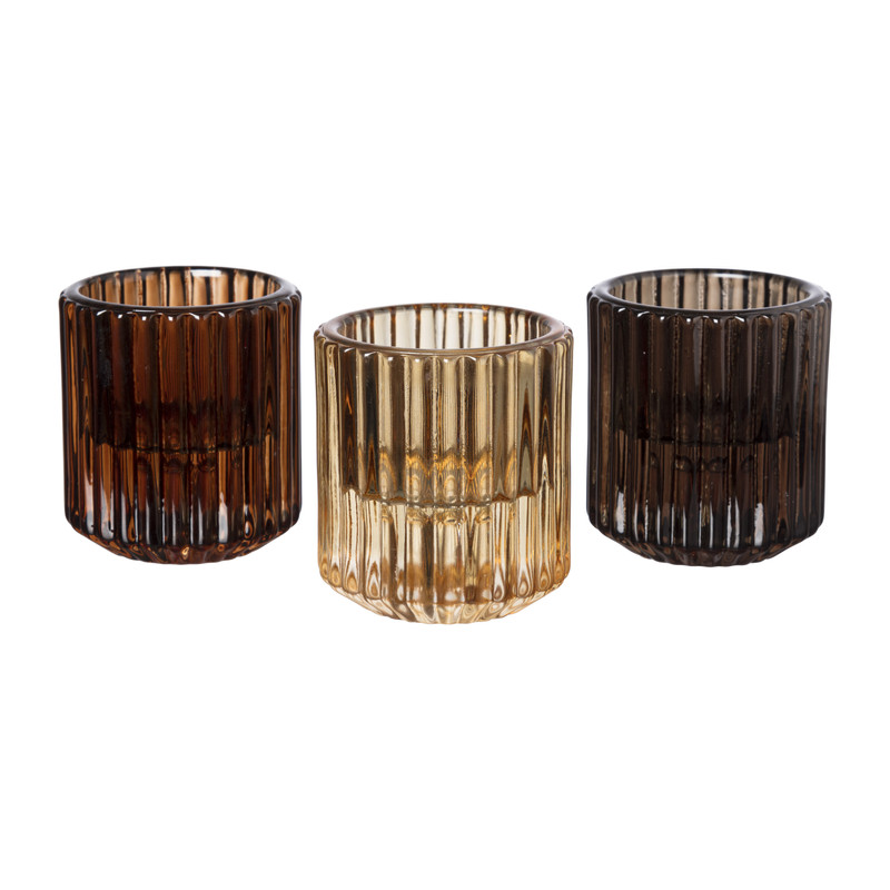 Diner/theelichthouder - donkerbruin - ø5.5x6 cm