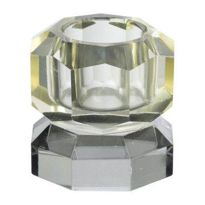 Kandelaar kristal 2-laags - geel/grijs - 4x4x4 cm 