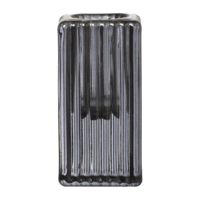 Kandelaar rib glas - grijs - 4x4x8 cm
